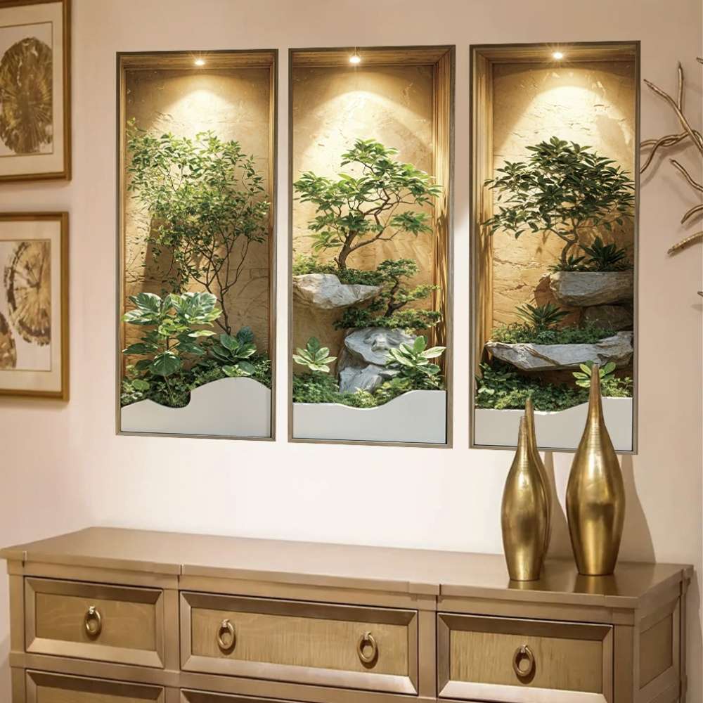 3Pcs Elegant Flat Indoor Plants Wall Decals Japanese Zen Style For Kitchen 18Cm