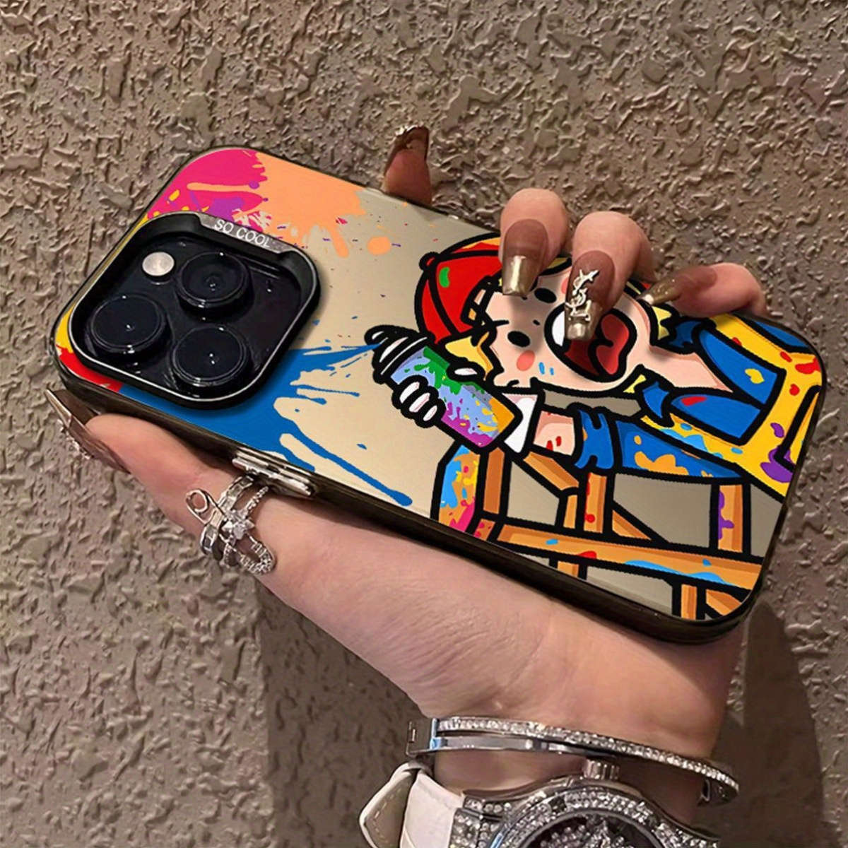 1Pc Pink Color For iPhone 14 Fantastic Doodle Phone Case