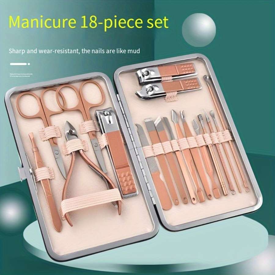 18pcs Stainless Steel Nail Clipper Set Modern Design with Straight Edge Blades Includes Stor