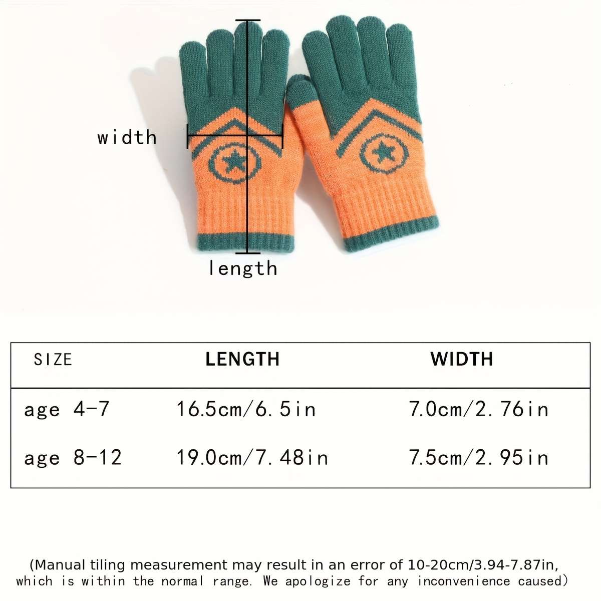 Gloves Color Round Fivepointed Star Orange Size4-7 Years Old