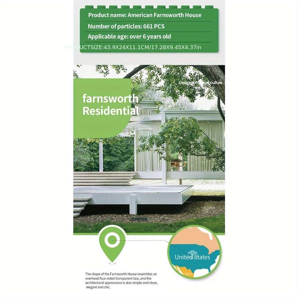 Building Toy Architectural Model Toy Set Color Farnsworth Residence