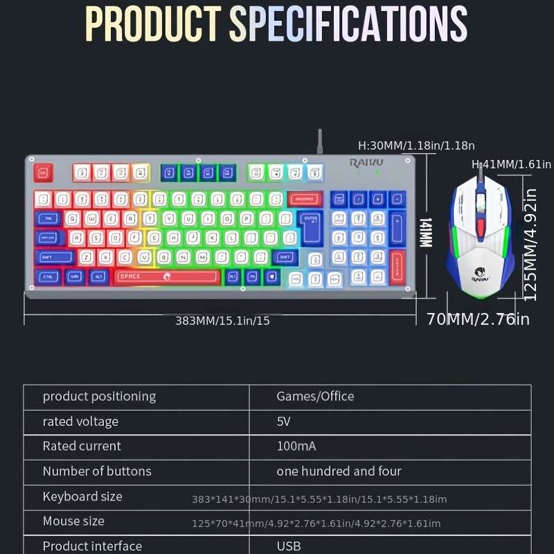 Keyboard Color White Blue Red Items Keyboard+mouse Set