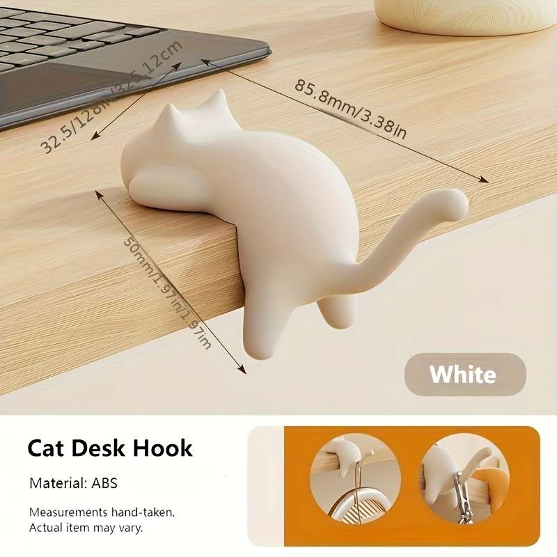 Cute Cat Desktop Hook Cat Shaped Adhesive Hook In 3 Colors color 1 White