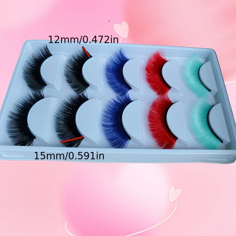 5 Pairs Natural Volume Mink Lashes Color 5pairs Mixed Colourful Eyelash 07mm