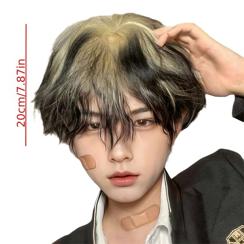 Black Highlights White Mens Wigs Hair Length 20.32Cm