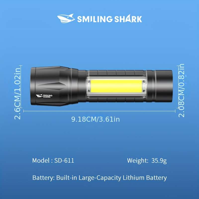 Durable 1Pc Smiling Shark Super Bright Flashlight Zoomable Professional