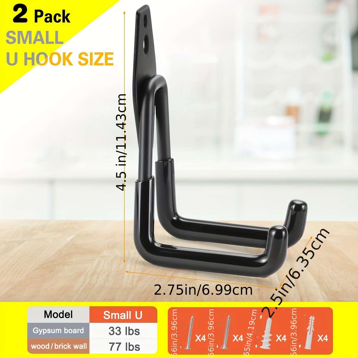 2Pack Garage Hook Storage Rack Wall Mounted Power And Quantity 2Pcs Screw Pack Included