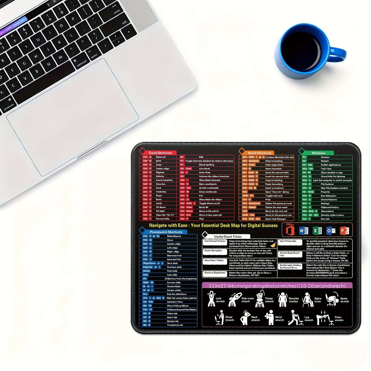 Ergonomic Waterproof Excel Cheat Sheet Desk Slip For Laptop Workspace