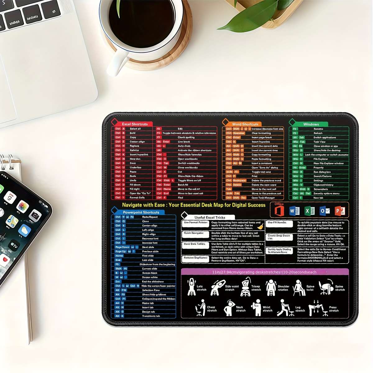Ergonomic Waterproof Excel Cheat Sheet Desk Slip For Laptop Workspace