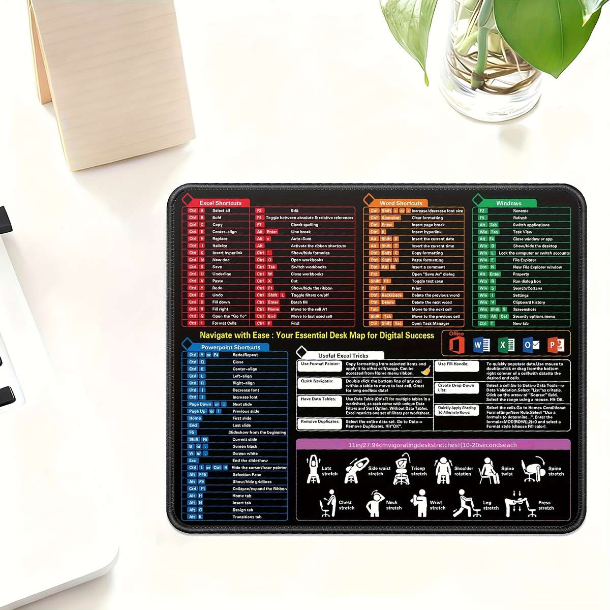 Ergonomic Waterproof Excel Cheat Sheet Desk Slip For Laptop Workspace