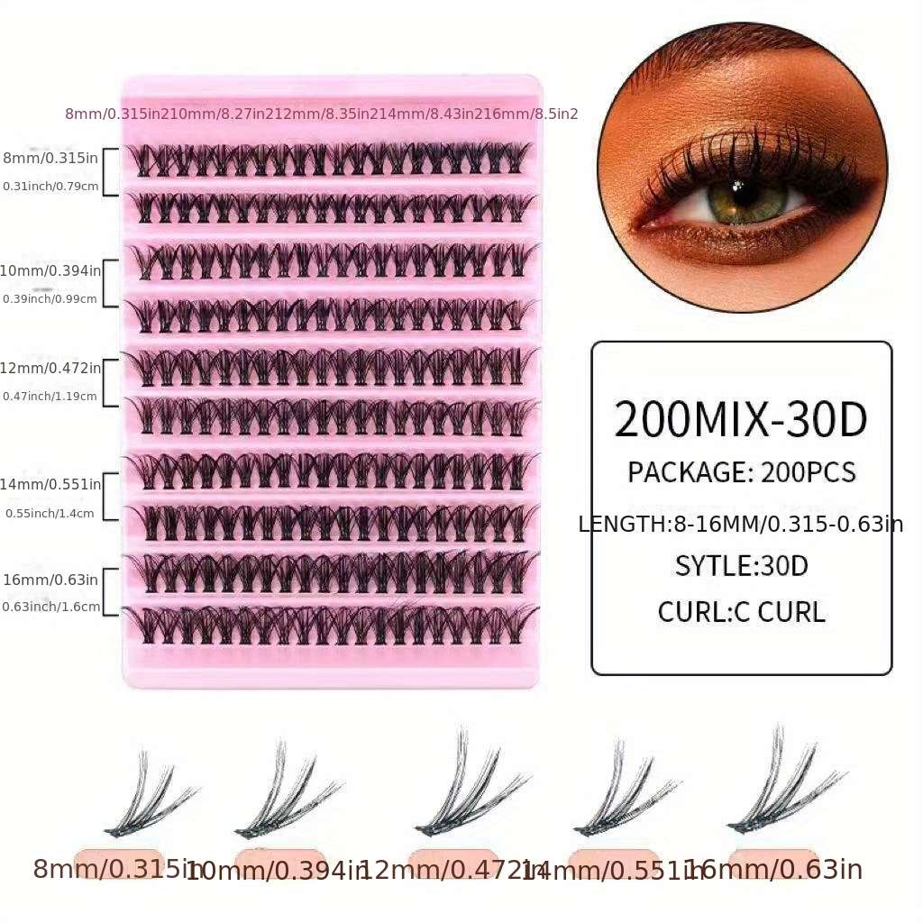 200pcs Natural Volume False Eyelashes Model 80d 16mm