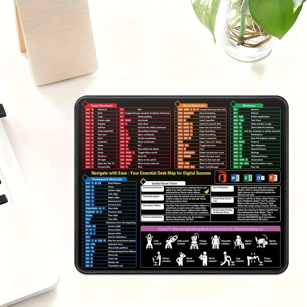 Ergonomic Waterproof Excel Cheat Sheet Desk Slip For Laptop Workspace