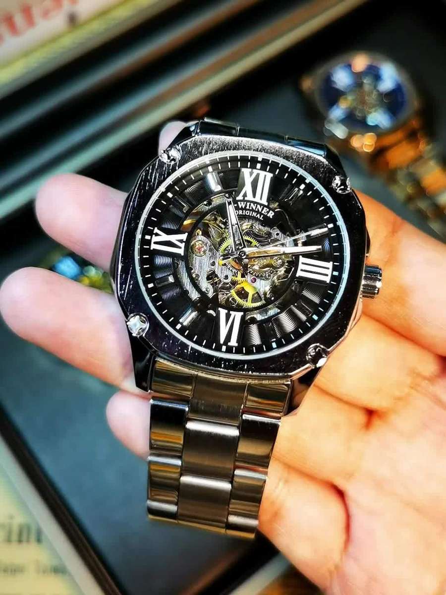 Men Fashion Square Skeleton Automatic Mechanical Watch For Men Luminous