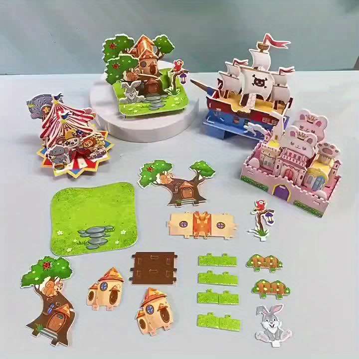 3D Building Model Puzzle Set Model Random Style Quantity 4 Pcs