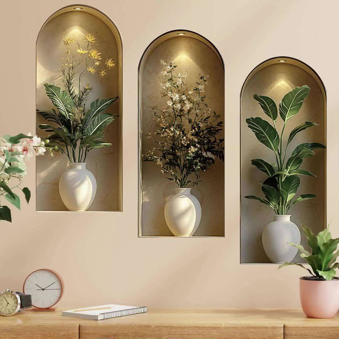 6PCS Premium Self Adhesive Flat Print Vibrant Flower Wall Stickers Faux Bathroom