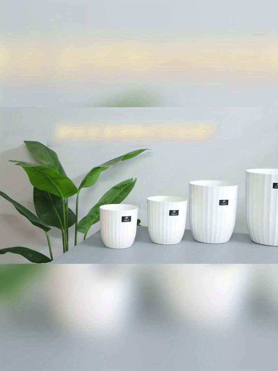 Flowerpot Items White - 1Pc Vertical Striped Pot