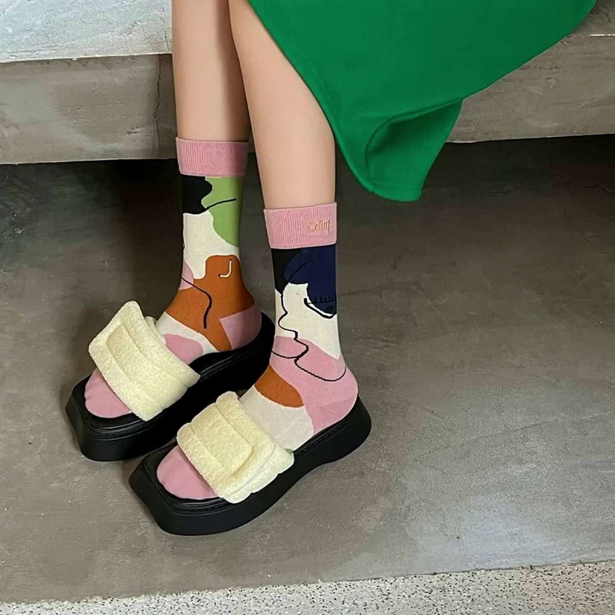 Women S Socks Color PinkRedYellowWhite In 4 Pairs Size Onesize