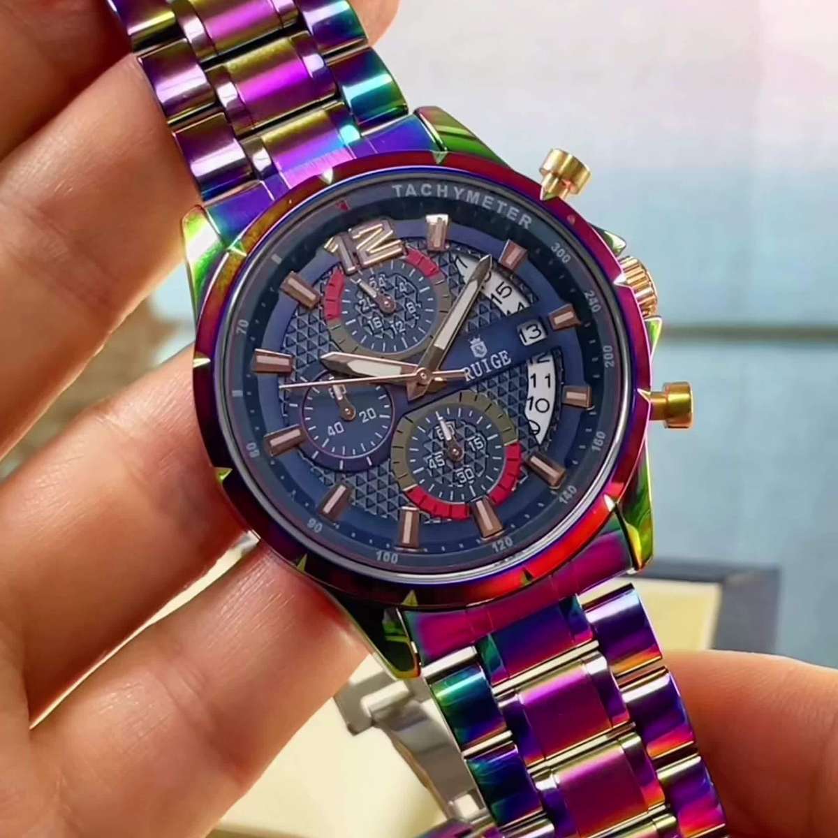 Men Fashion Luxury Skeleton Automatic Mechanical Watch Luminous Hands Rosecolor