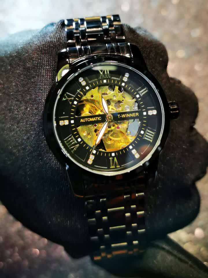 Luxury Men Luxury Golden Skeleton Automatic Mechanical Watch Luminous