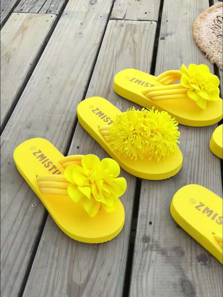 Ladies Summer Flip Flops Yellow Uk 7