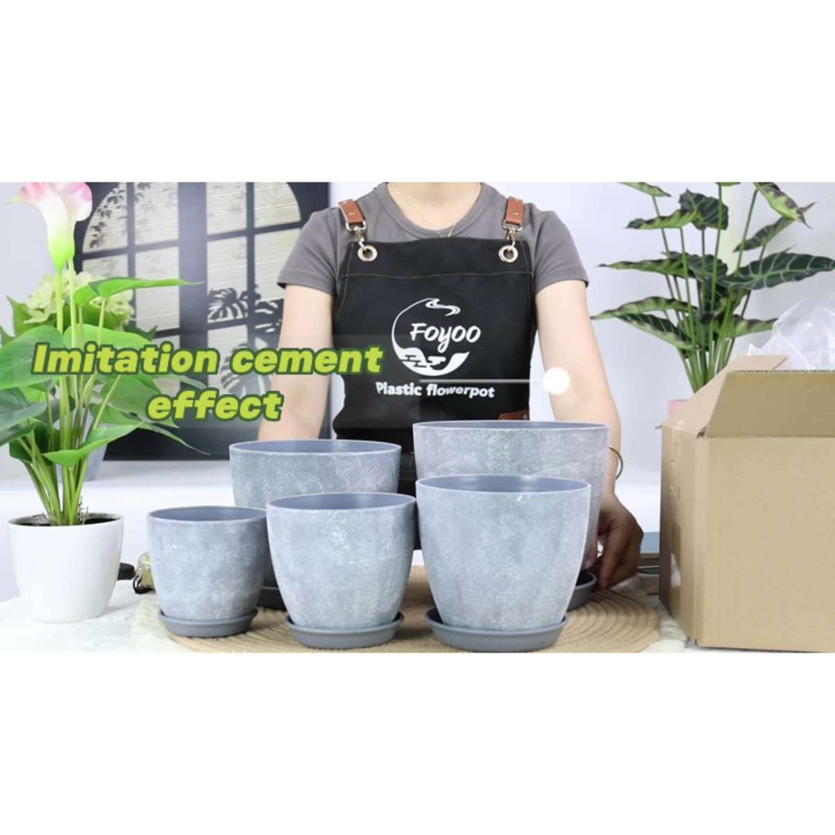 Flowerpot Quantity Gray And White 5Pcs