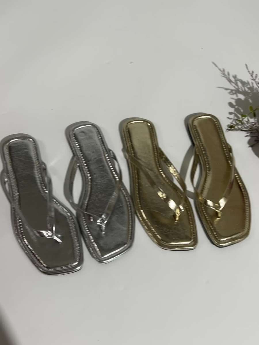 Ladies Summer Flip Flops Silvery Uk 2