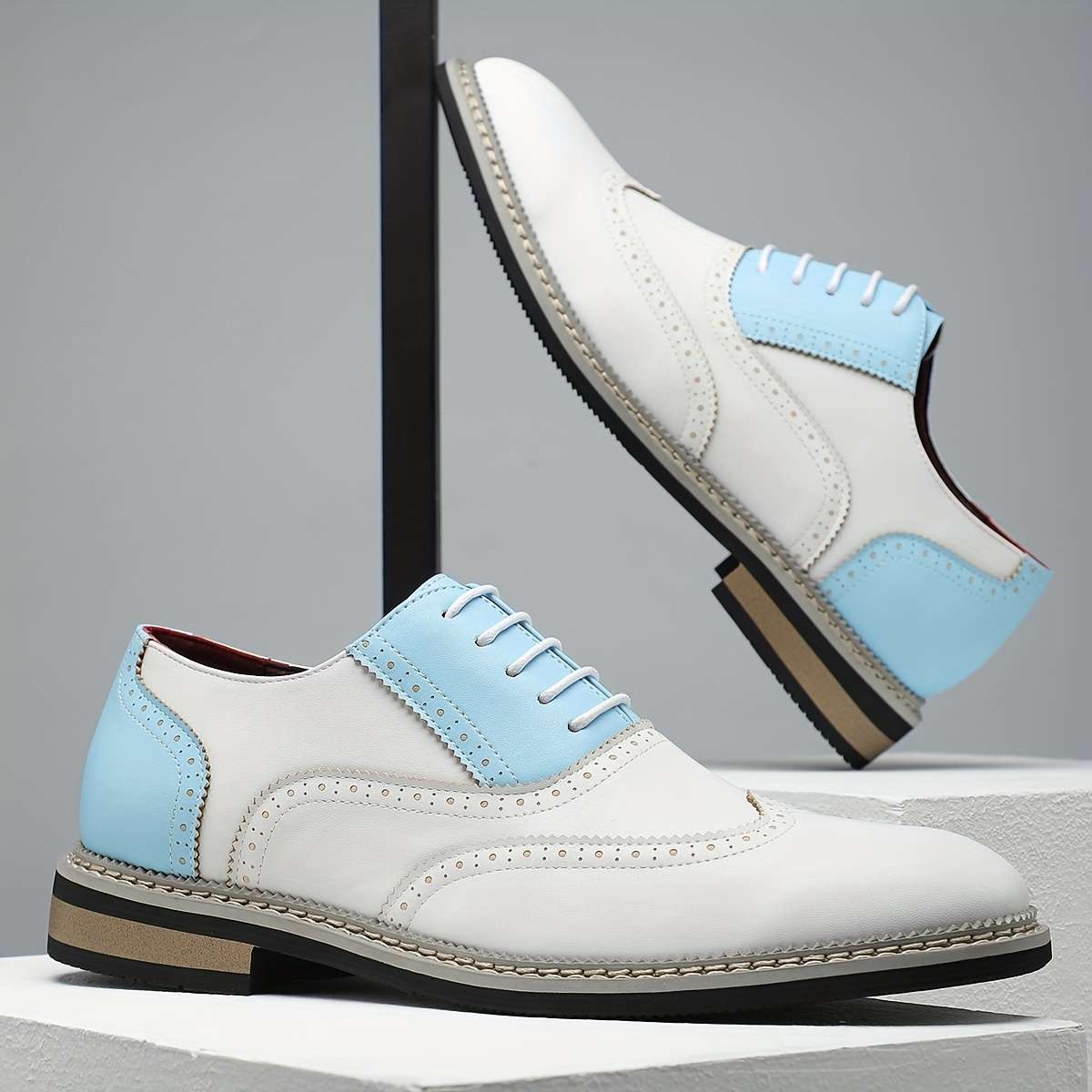 Mens Leather Shoes Color Light Blue And White Sizeuk 9