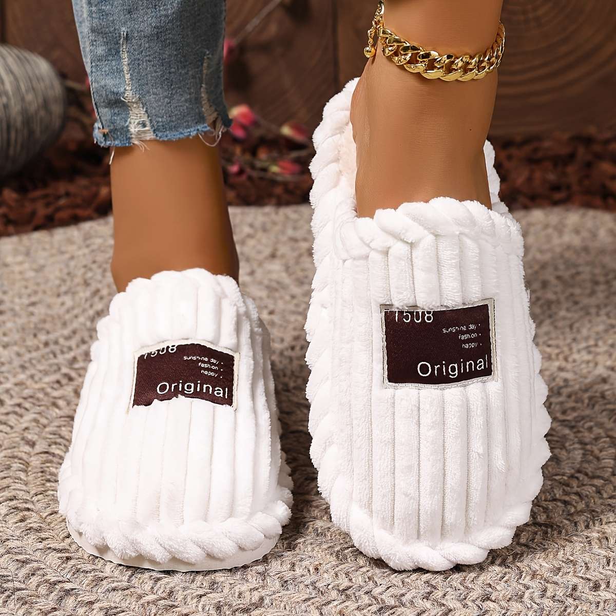 Cotton Slippers Color Khaki Sizeuk 6.5-7