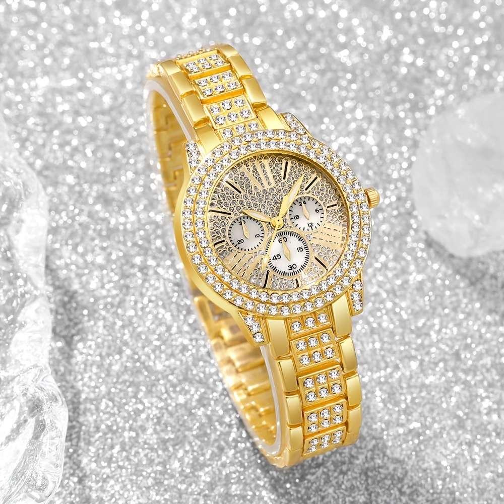 Professional Casual Simulated Women Quartz Sparkling Drill Stainless Steel