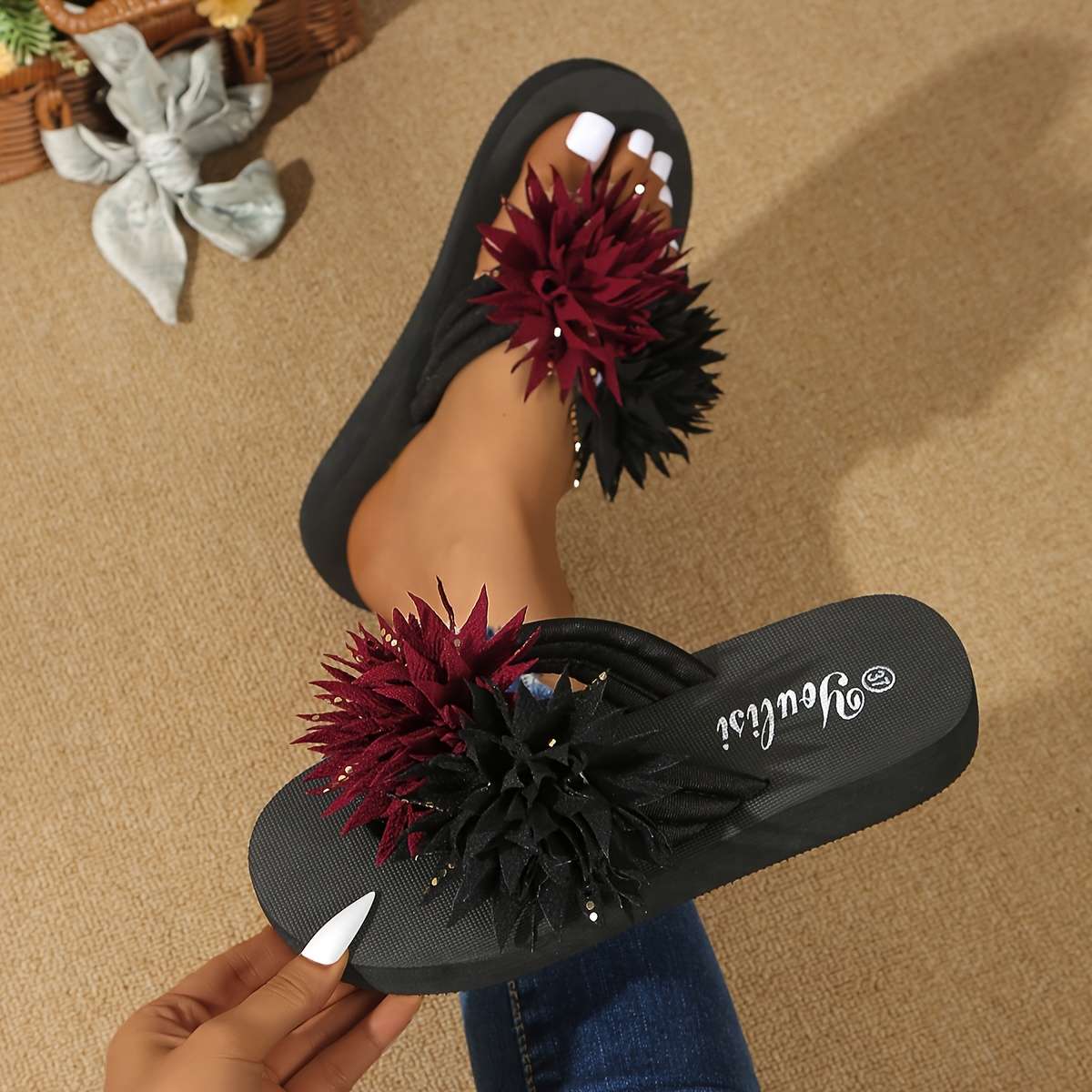 Ladies Summer Flip Flops Red Uk 7