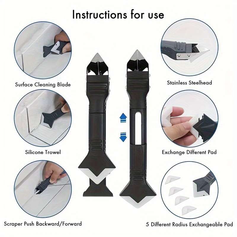 5In1 Silicone Caulking Tool Kit Multifunctional Grout Remover And Finisher For Bathroom