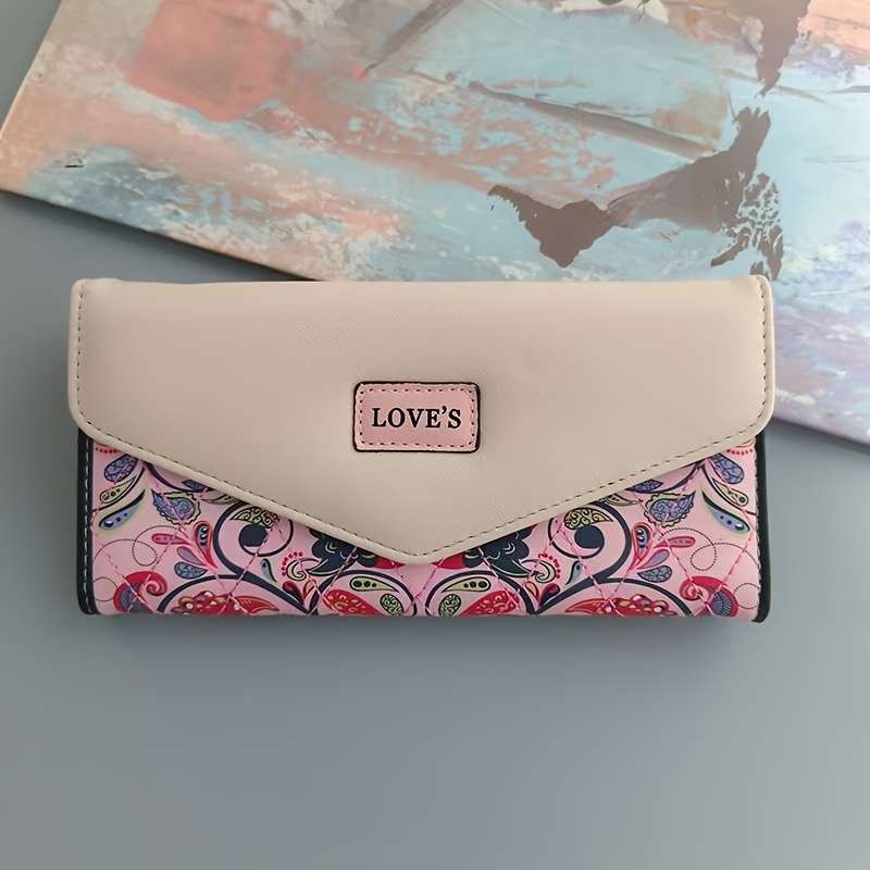 Women'S Three-Fold Walletmodern Floral Print With Snap Closure Multi-Compartment Card H