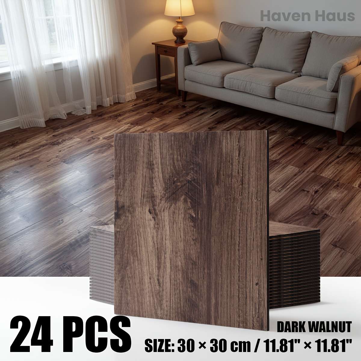 Self Adhesive Floor Stickers Dark Walnut 24Pcs