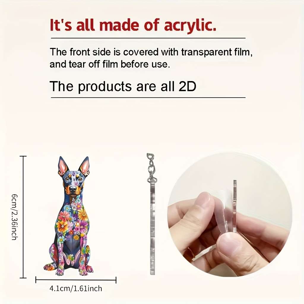 Exquisite 2d Flat Colorful Doberman Keychain Vibrant Acrylic Pendant For Keys