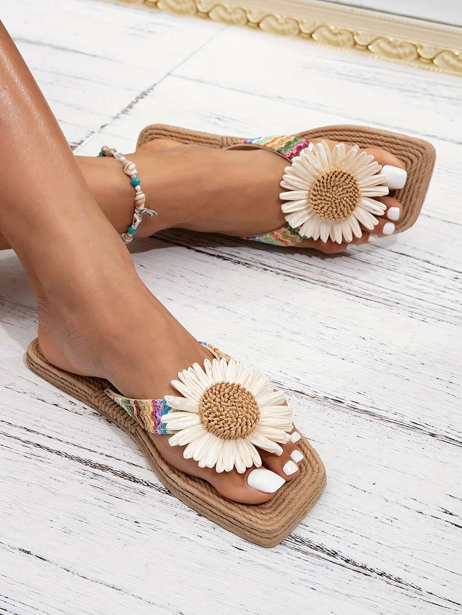 Ladies Summer Flip Flops Beige Uk 7.5