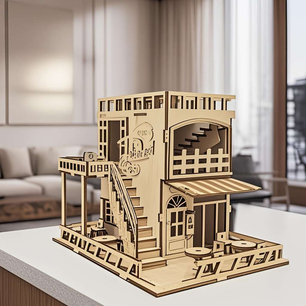3D Building Model Puzzle Set Color Coffee Hut