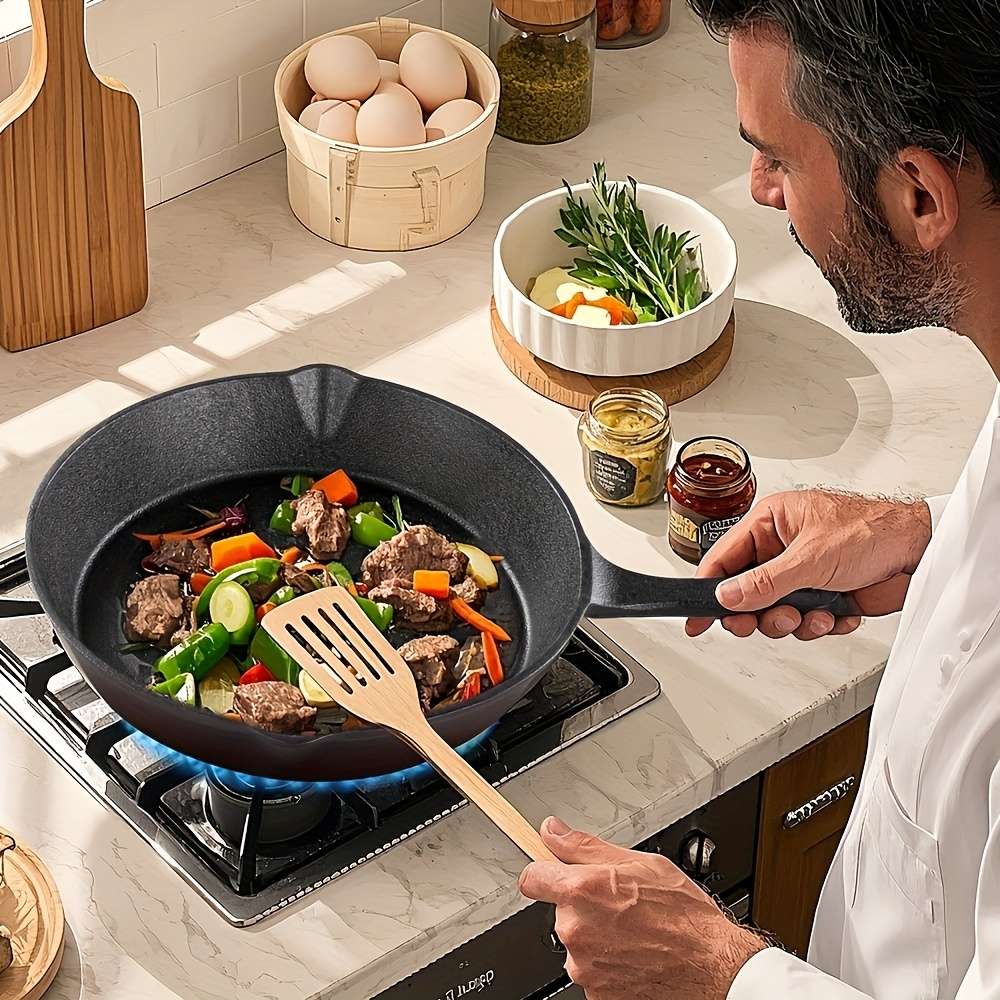 Set Cast Iron Cookware Set 10 Inch 8 Inch 6 Inch Flat Pans Excellent Heat Black