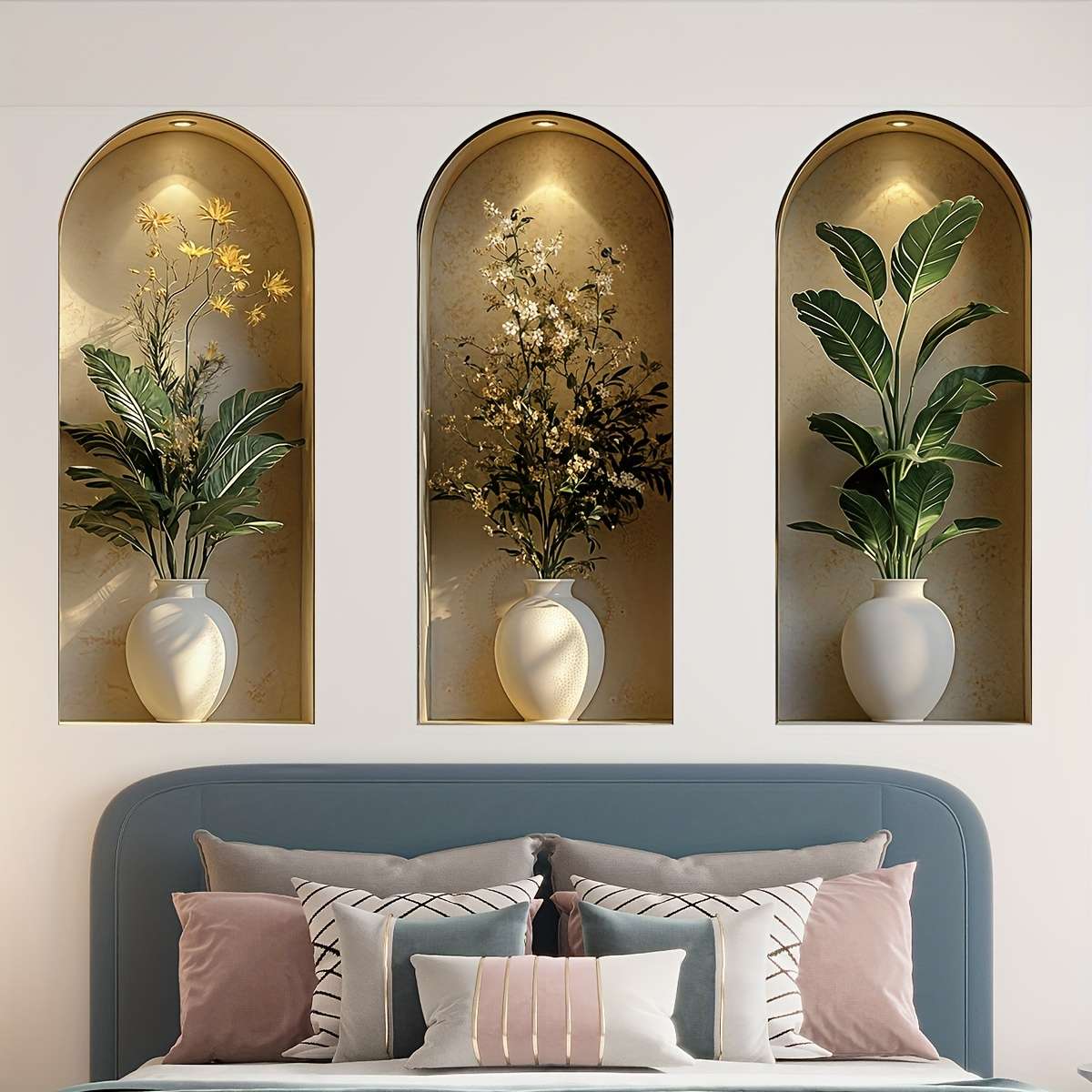 6PCS Premium Self Adhesive Flat Print Vibrant Flower Wall Stickers Faux Bathroom