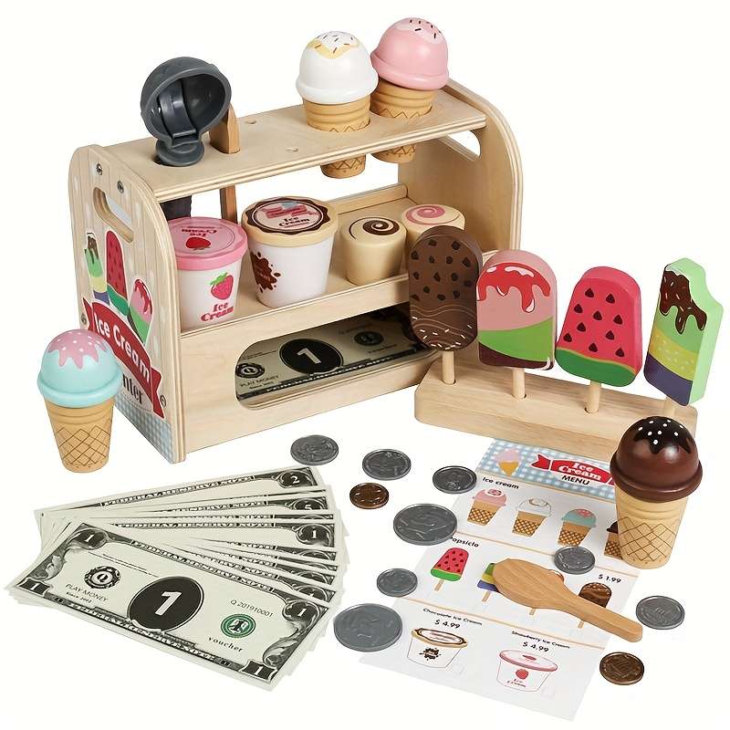 Childrens Toys Items Wooden Ice Cream Toy Set