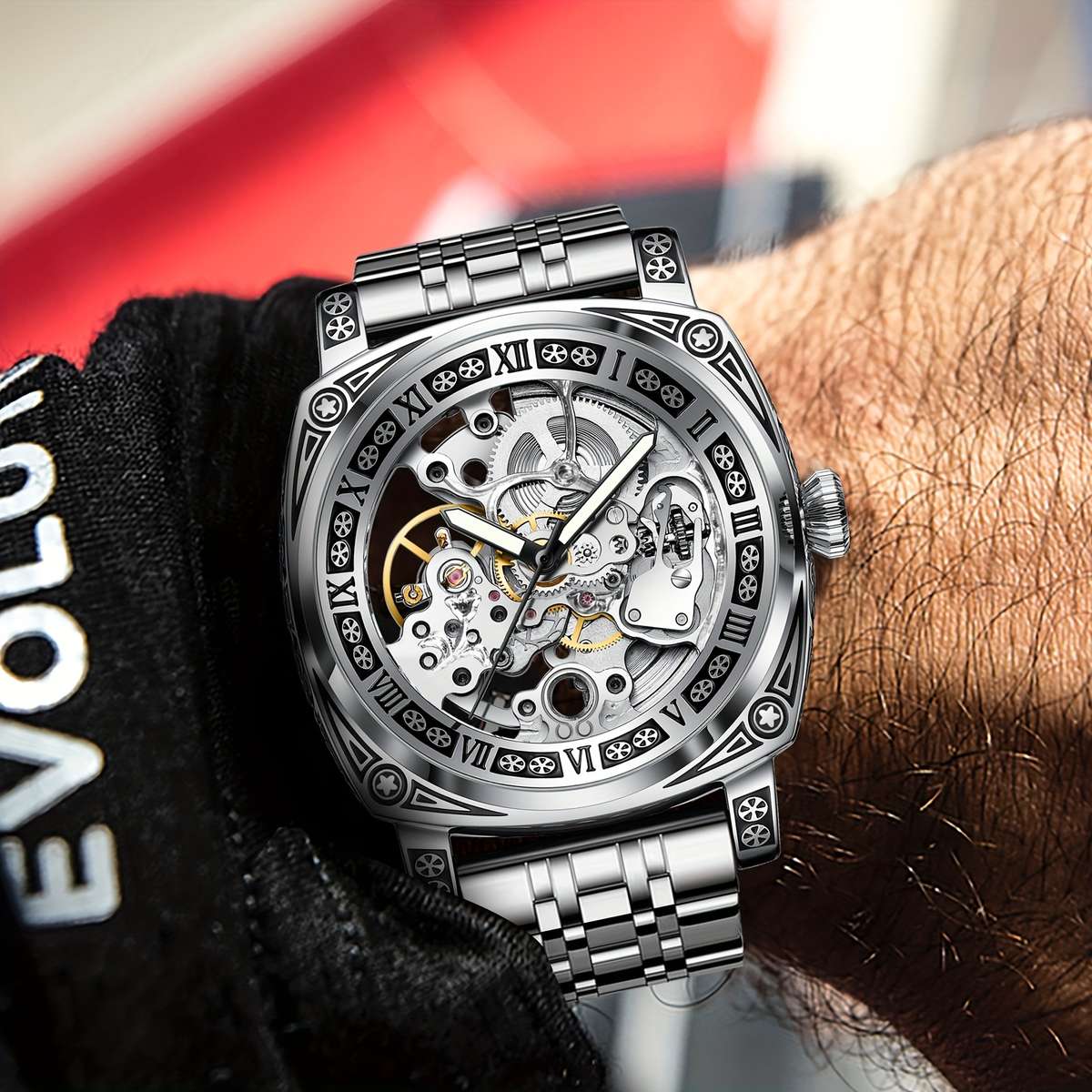 Carved Automatic Watches For Men Tattoo Case Watches For Men