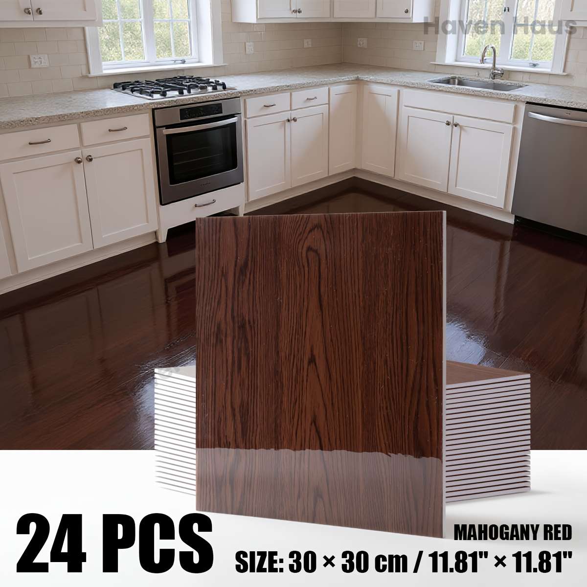 Self Adhesive Floor Stickers Mahogany Red 24Pcs