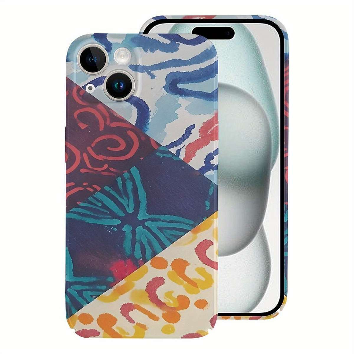 1Pc White For iPhone 15 Pro African Batik Design Phone Case