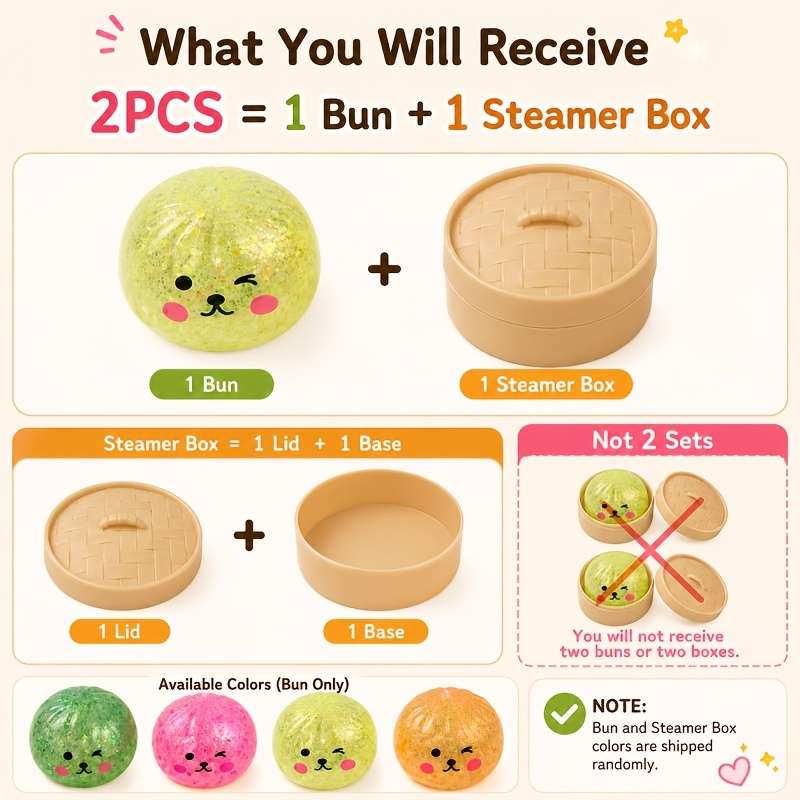 Squeezable Toys Style 2Pcs1 Steamed Bun 1 Steamer Set