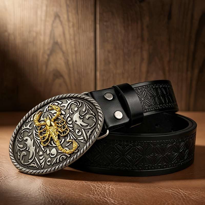 Belt Color Copper Base With Golden Scorpion  Brown Checkered Pattern Size 105 108Cm 41.34 42.52In