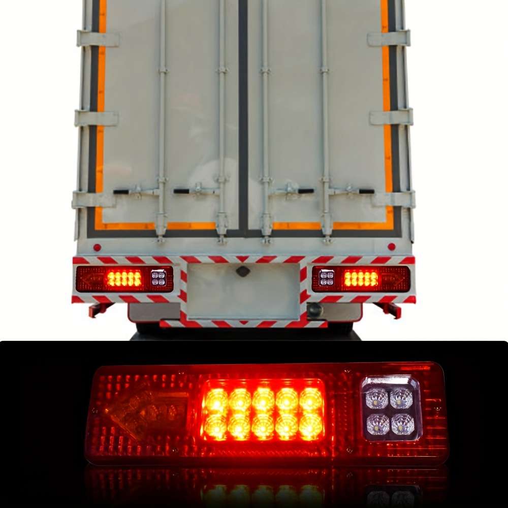 2pcs White Red Full Sealing Rubber Multi-Purpose Multi-Function Trailer LED Taillight