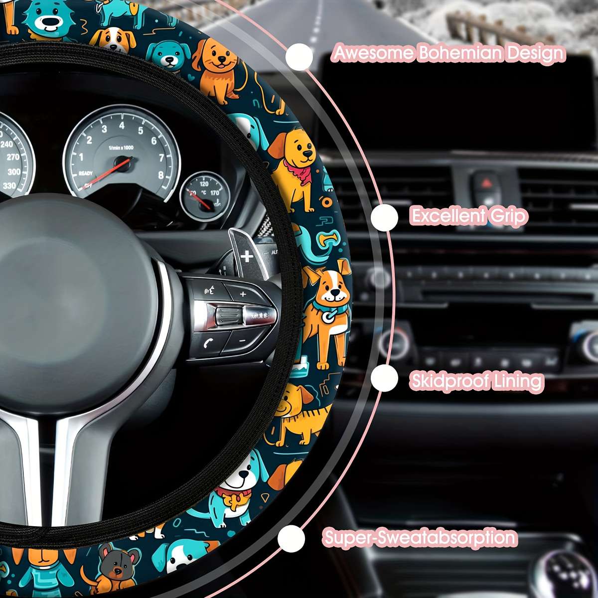 Car Steering Wheel Cover Cute Dogs