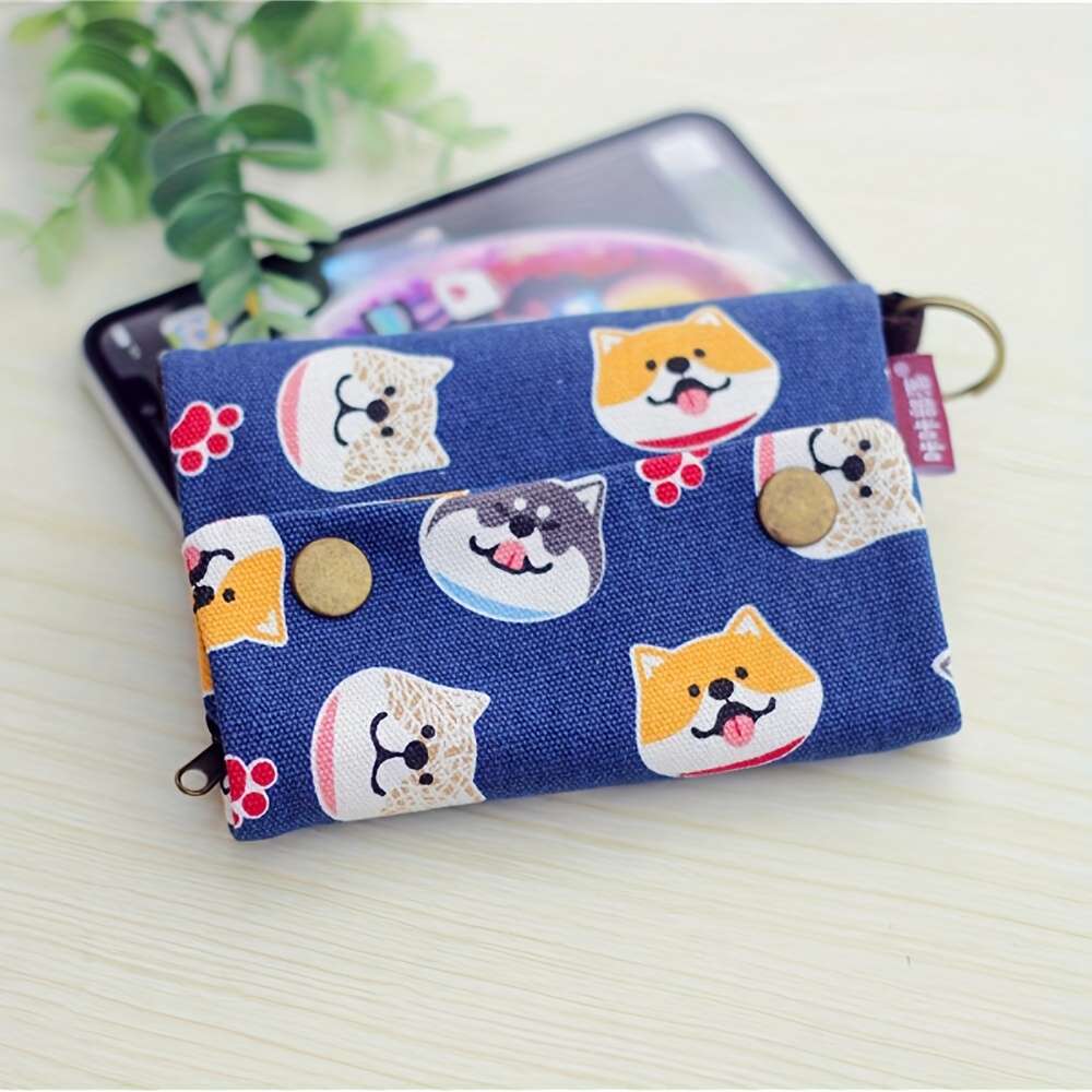Creative Cartoon Printed Three-Fold Canvas Wallet Women Card Holder Wallet Men Coin Purse