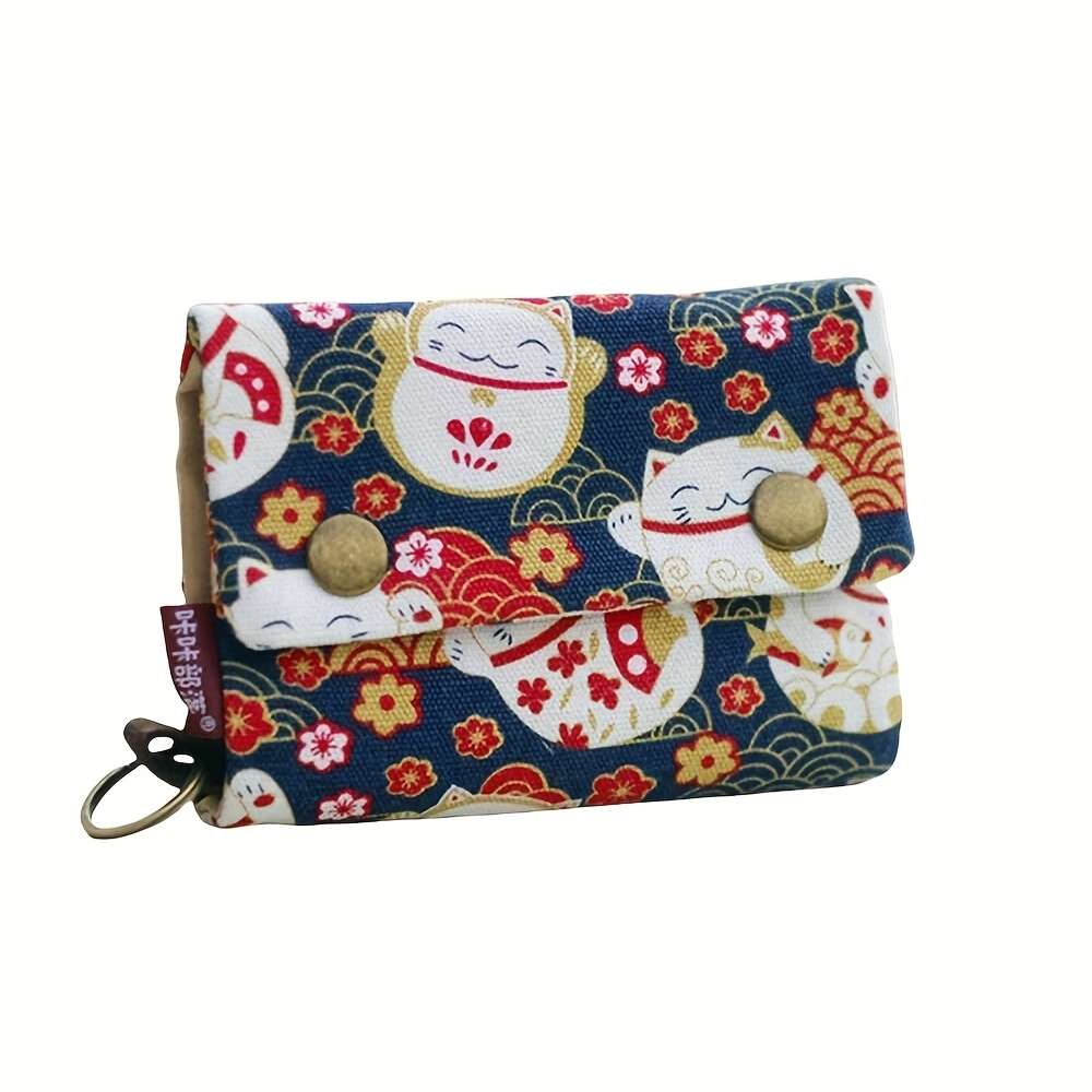 Creative Cartoon Printed Three-Fold Canvas Wallet Women Card Holder Wallet Men Coin Purse