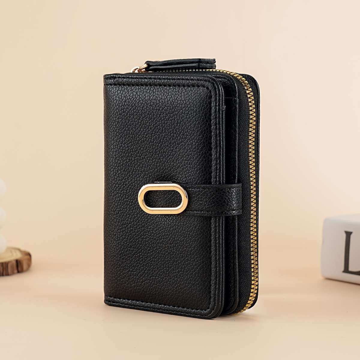 1pc Chic Women's Wallet with Zipper Coin Purse Snap ClosureLarge Capacity Multi-Functional Ca