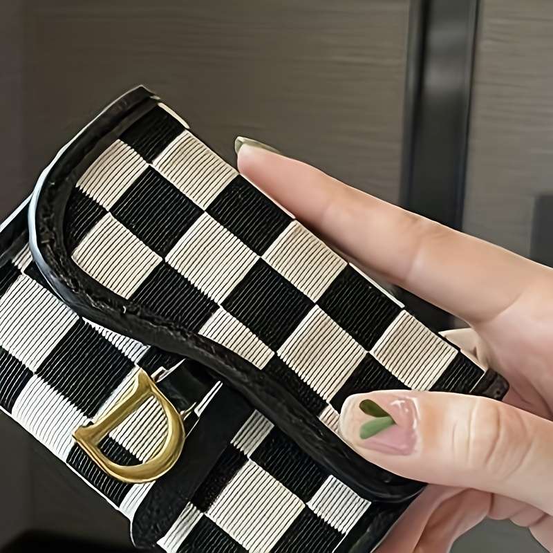 Casual Style Plaid Coin Purse Multi-Card Holder With Snap Closure Polyester Lined Fashionabl